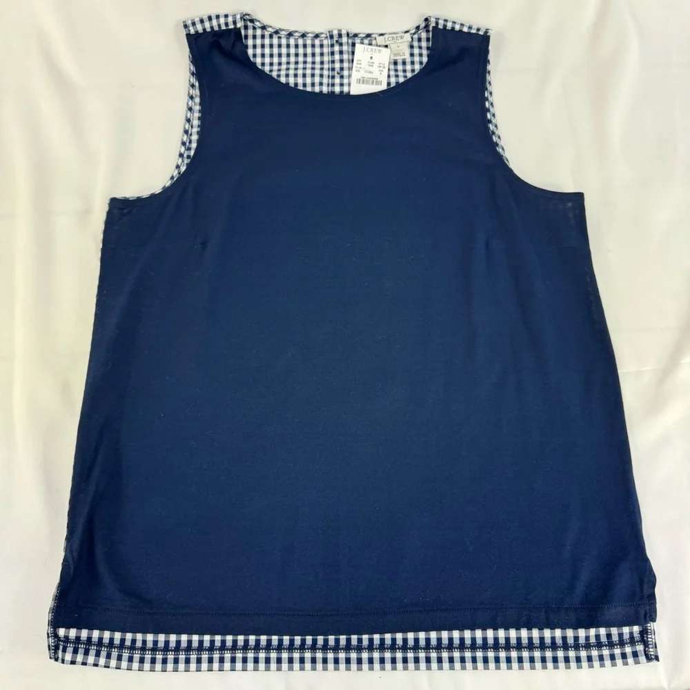 NEW J. Crew cotton contrast terry gingham navy blue shell tank top size small - Picture 6 of 10